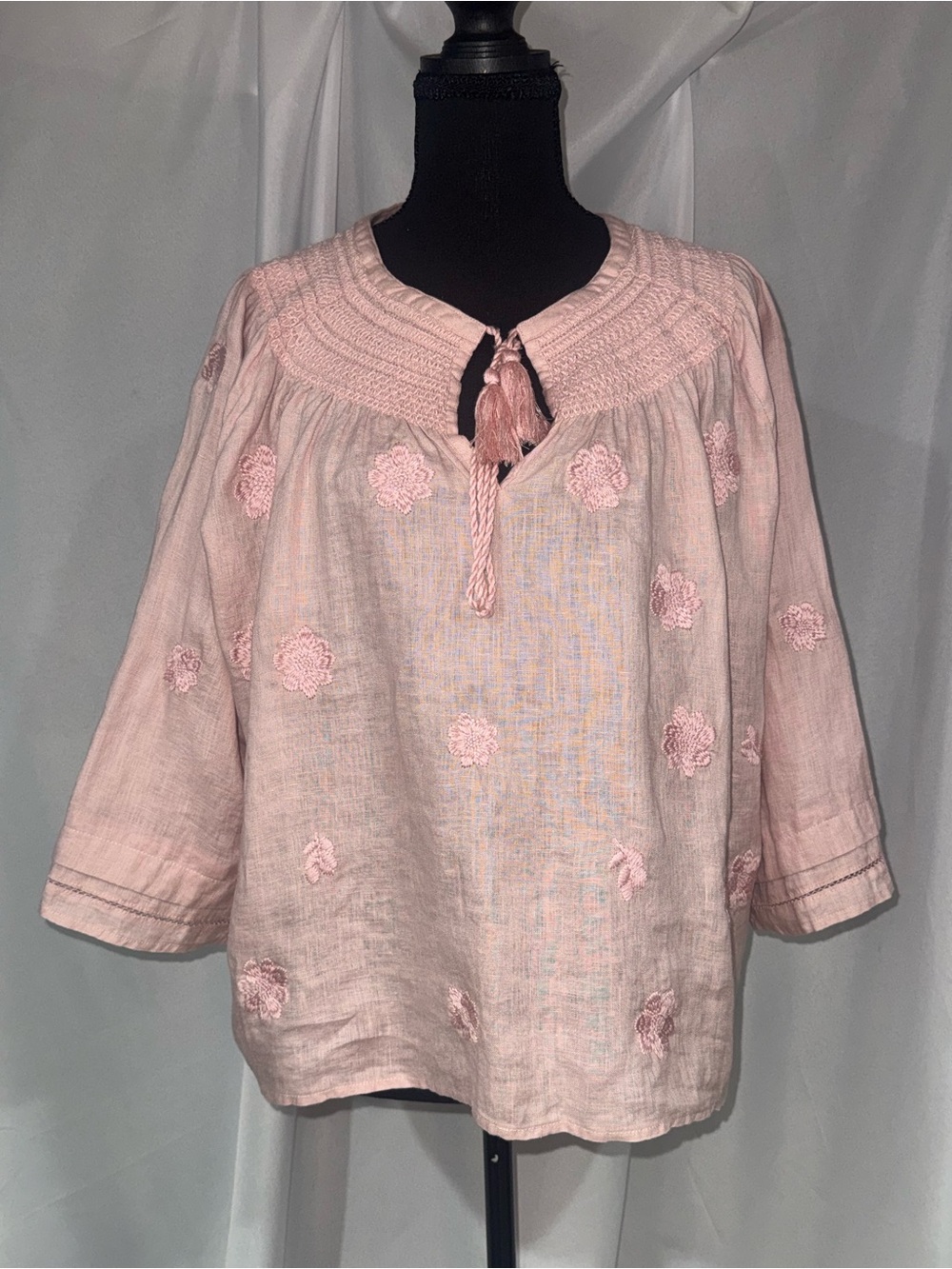 Magaschoni Pale Pink Embroidered Tunic with Tassel Tie